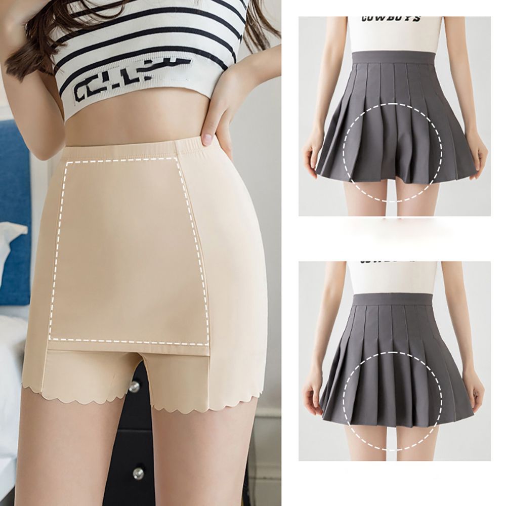 Women Ice Silk High Waist Safety Pants Boxer Thin Sliming Fit Summer Shorts Double Layer Seamless Girls Anti-glare Skirt Shorts