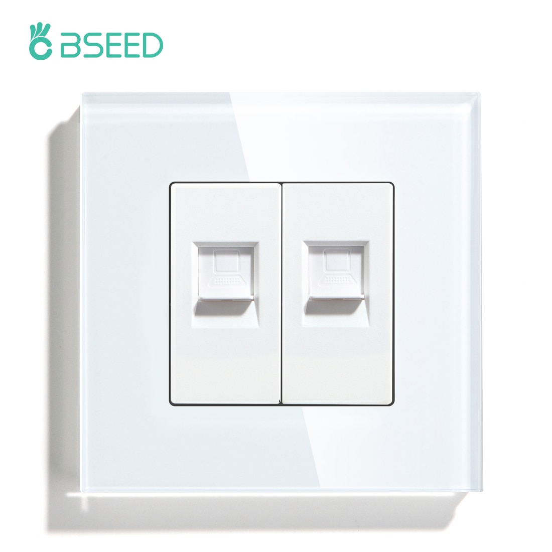 BSEED Dual Internet Sockets CAT6 PC Home Wall Sockets Outlets Network Ports With EU Standard Glass Panel 86*86mm
