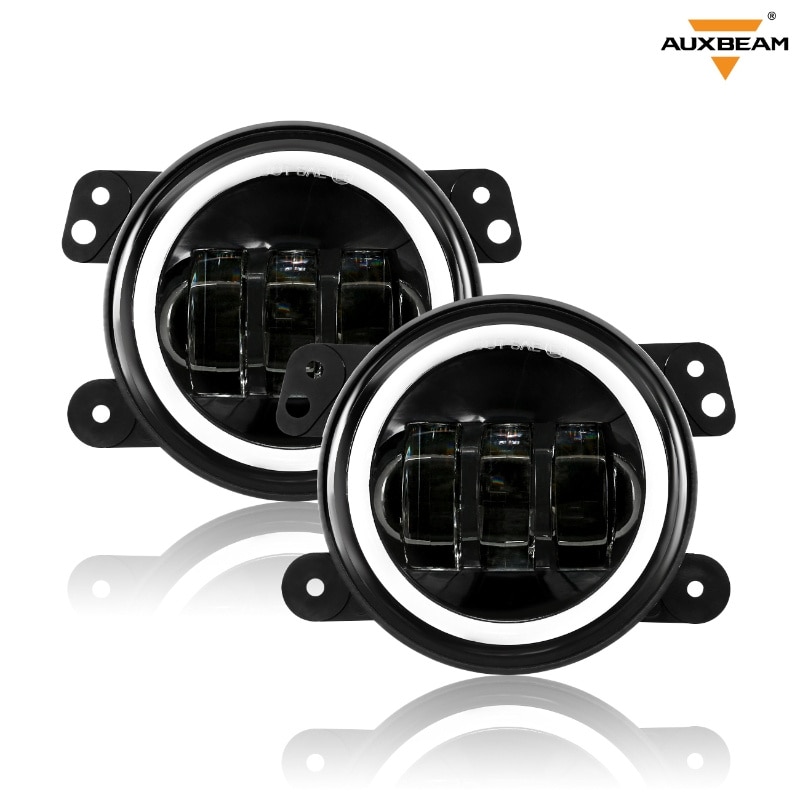 4 Inch LED Round Fog Lights Day Running Light + Turn Signal Light with Angle Eyes for Jeep Wrangler JK 2007-2018