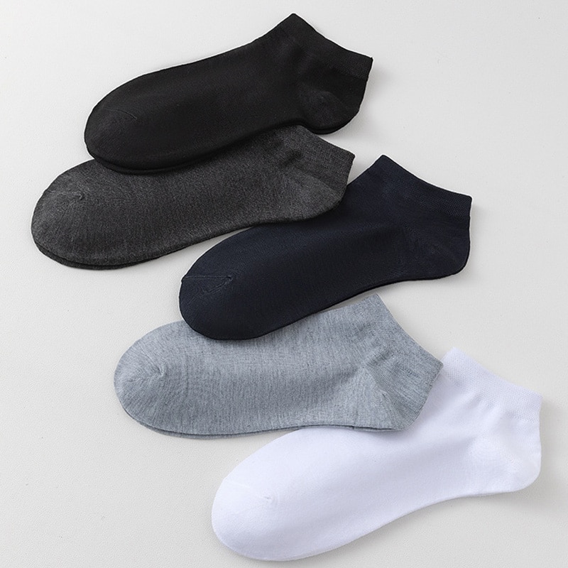 5 Pairs/Lot Summer Men Boat Socks Thin Breathable Sweat-Absorbing Low-top Solid Color Cotton Socks Men Business Invisible Socks