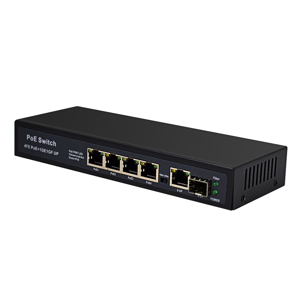 Wanglink Standrad 48V 10/100M 4Port POE Switch+1000Mbps Uplink+1.25G sfp Port for IP Camera