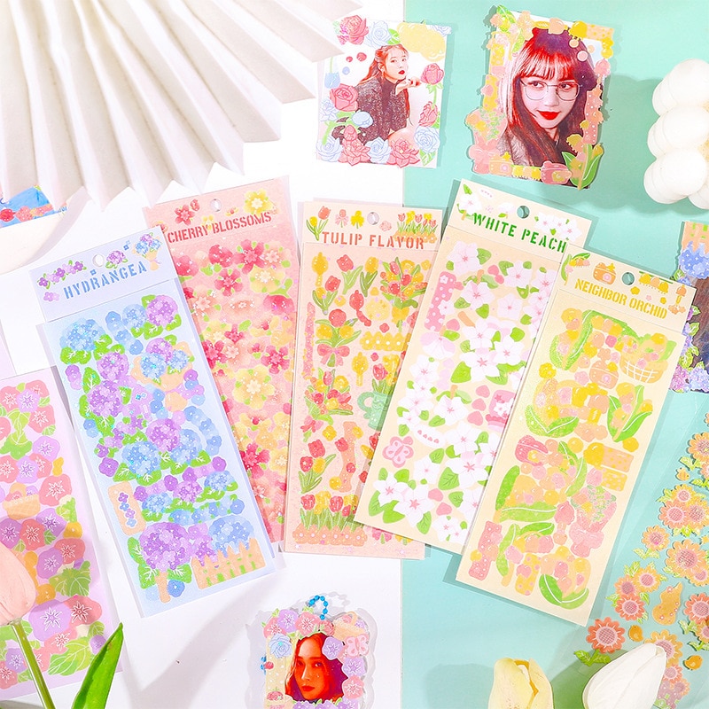 MOHAMM 1 Sheet Assorted Color Shiny Floral Stickers for DIY Crafts Collage Photo Frames Poster Decoration Art Creation