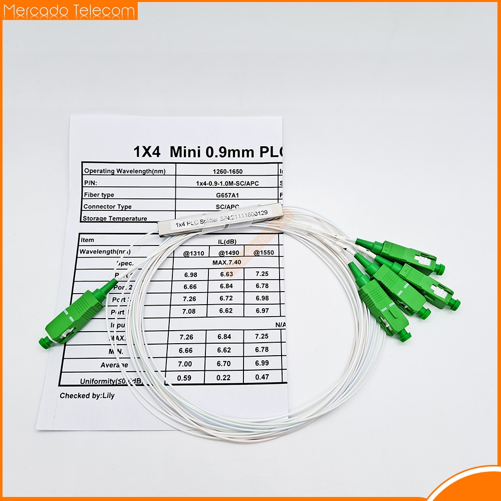10Pcs/Lot SC APC PLC 1X4 Splitter Fiber Optical FTTH PLC Splitter with 1X4 Planar Waveguide Type Optical Splitter