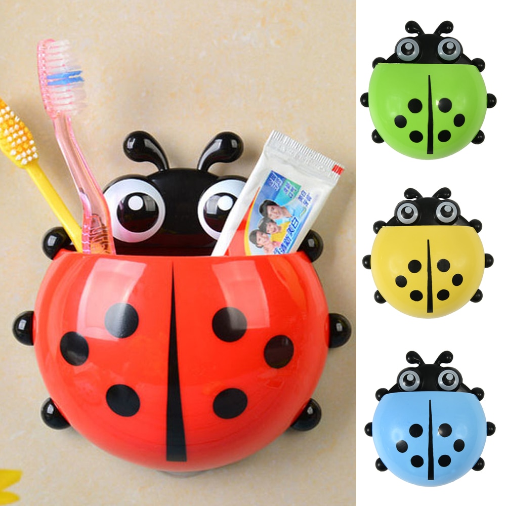 1pcs Ladybug Animal Insect Toothbrush Holder Bathroom Cartoon Toothbrush Toothpaste Wall Suction Holder Rack Container Organizer