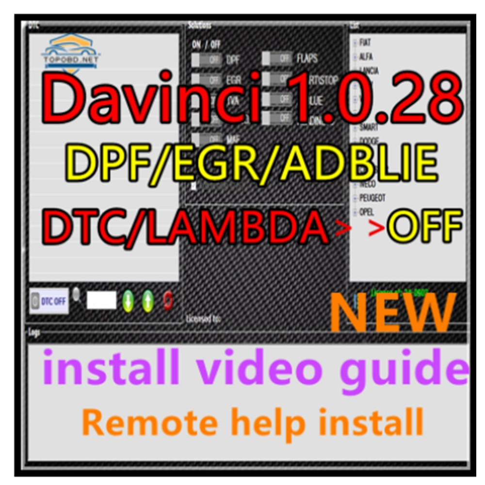 2022 Newest Davinci 1.0.28 FREE ACTIVATE PRO DPF EGR FLAPS ADBLUE OFF SOFTWARE CHIPTUNING REMAPPING DAVINCI REMAP