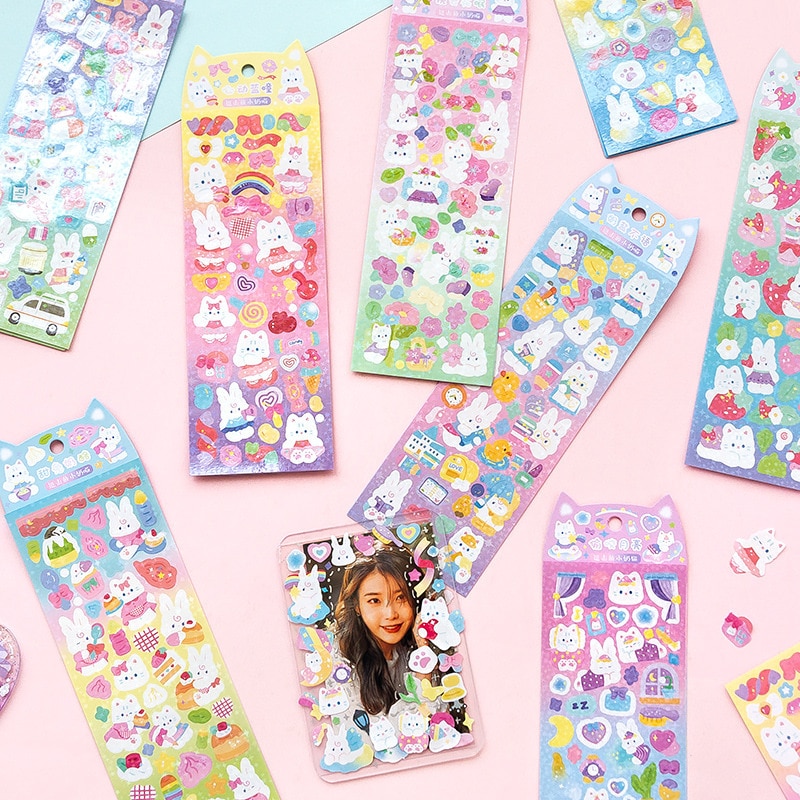 MOHAMM 1 Sheet Lovely Cartoon Kitty Stickers for Photo Albums Glitter Decoration Material DIY Art Crafts