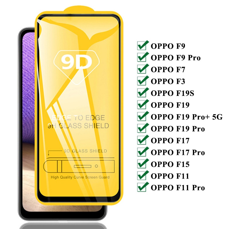 9D Tempered Glass For OPPO F9 Pro F7 F3 F19S F19 Pro Plus Glass Screen Protector F17 Pro F15 F11 Pro Screen Protective Film