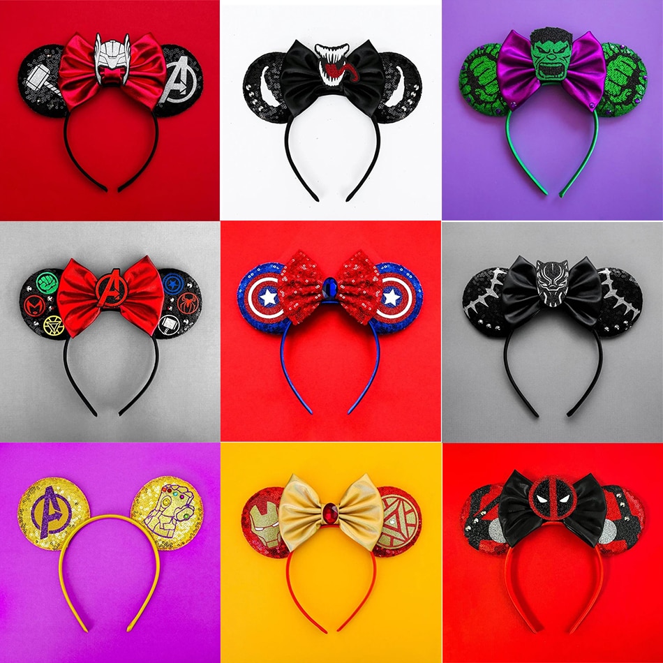 Disney Marvel Cosplay Headband Mickey Mouse Ear Hairband Captain America Spiderman Festival Bow Butterf Headwear Girls/Adult