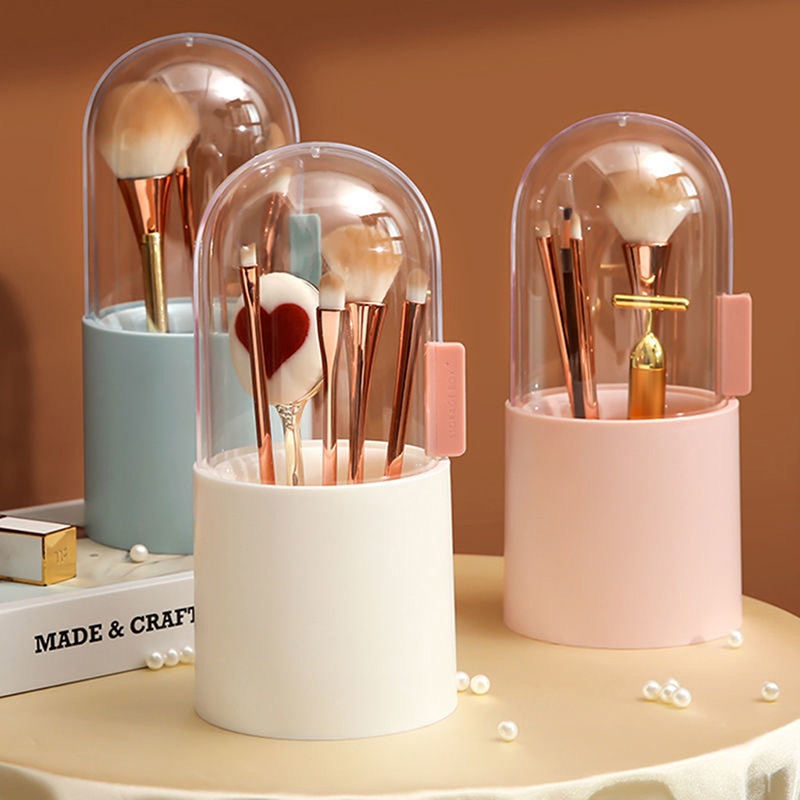 1PCS Cosmetic Organizer Box Transparent Rotating Makeup Brush Case Nail Polish Lipstick Holder Eyebrow Pencil Storage Tube