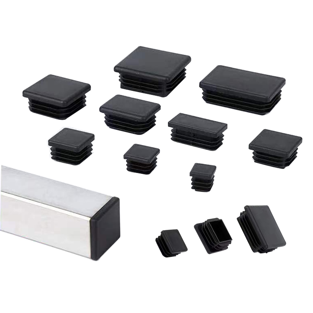 2/4/10Pcs Black Rectangle Plastic Pipe Plug 10x20mm-60x100mm Blanking End Cap Tube Inserts Plug Bung For Steel Furniture Leg