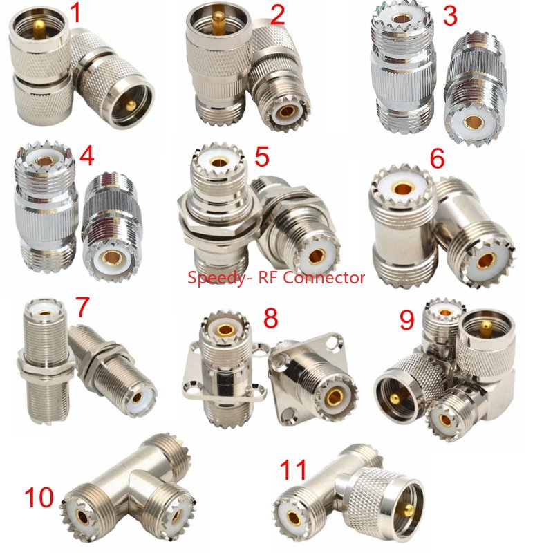 PL259 SO239 SL16 UHF To UHF Connector Right Angle&4hole Flange Nut UHF PL259 SO239 Male Female Tee Type 3Way Splitter Bulkhe