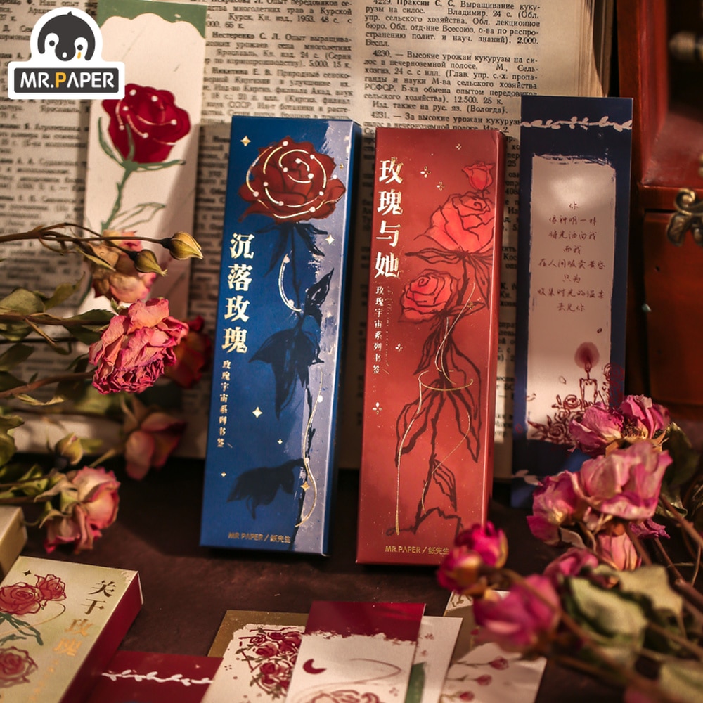 Mr.Paper 4 Style 30 Pcs/bag Vintage Creative Bookmark Rose Illustration Design Decorative Bookmark Page Office Student Supplies
