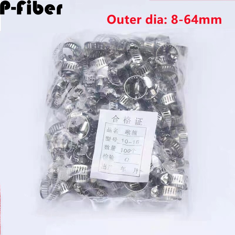 100pcs Fixed clamp 8-64mm for optical fiber cable 9" band steel pipe fixture tee clamp 201 stainless