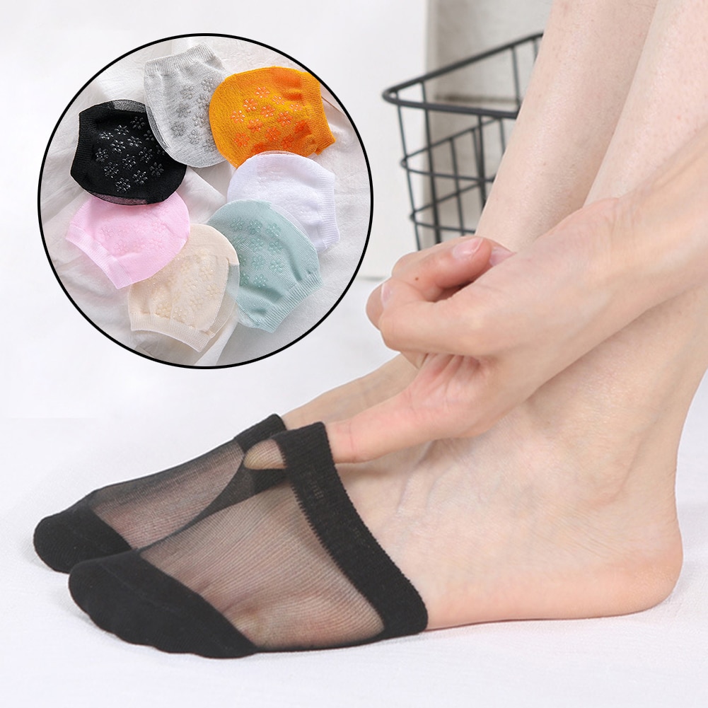 Forefoot Socks Woman Summer Solid Color Female Half Foot Toe Cover Half Socks Heels Invisible Anti-Slip Breathable Socks