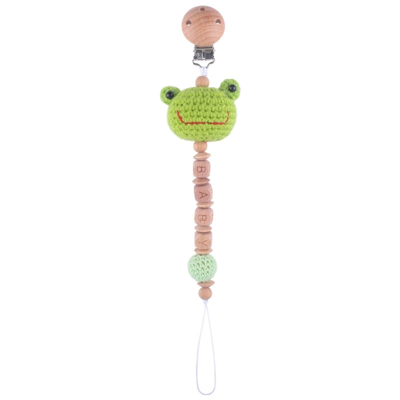Q1FE Hanging Holder Wood Animal Clip for Babies Stroller Crib Knit Pendant Bite Free Teething Pain Relief Case for Infant 6M