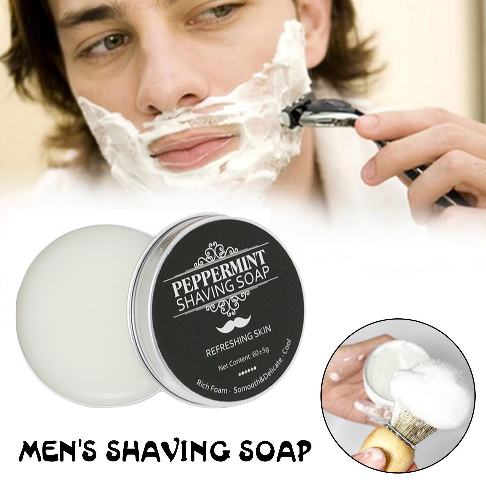 60g Mint Scent Men's Shaving Soap, Creates Rich Lather Form, All Natural Gentle Handmade Moisturizing Shave Soap Aluminum B