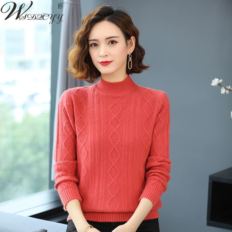 Women'S Sweater Pullover Korean Fashion Long Sleeve Knitted Tops Harajuku Vintgae Half High Collar Cashmere Designer Sweate