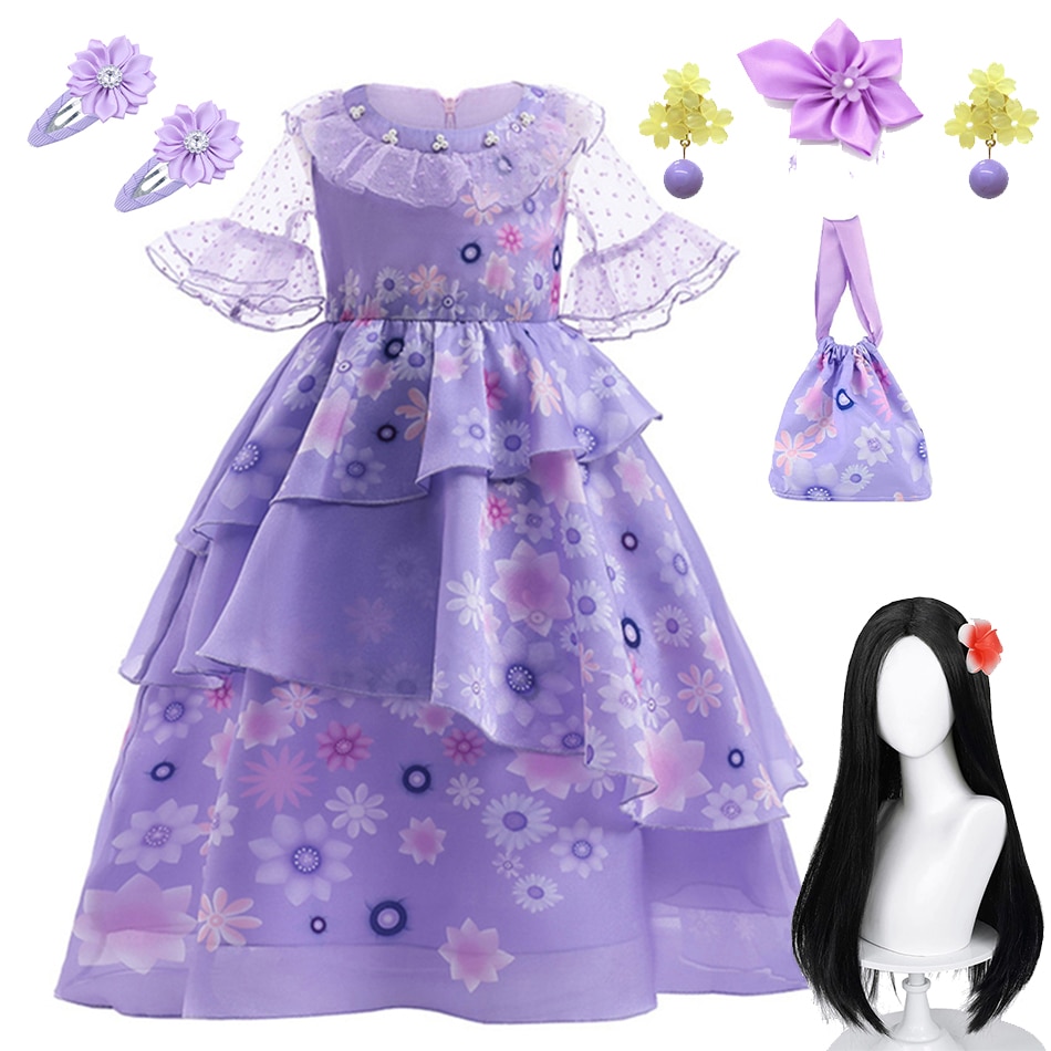 Disney Girls Princess Costume Dress Encanto Cosplay Isabela Princess Dress Suit Charm for Girl Carnival Birthday Party Halloween