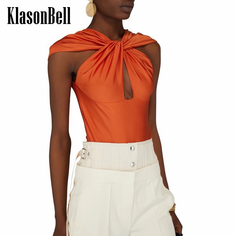 6.15 KlasonBell Criss-Cross Hollow Out Design Sexy Slim Bodysuit Women