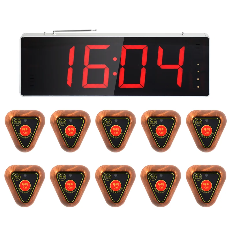 JIANTAO JT-1054D+S2 Wireless Queuing System With 10 Pagers Sound Amplifier 4 Digit Led Display For Restaurant Bank Hospital