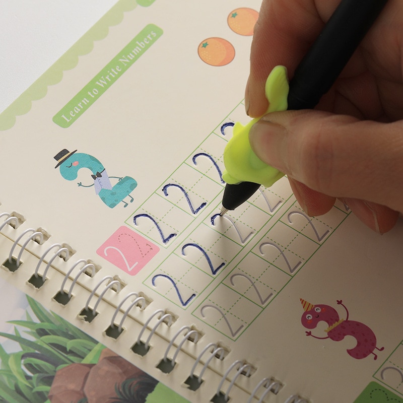 4 English Version Children's Hard Pen Groove Copybooks Can be Reused With Montessori Magic Practice Copybooks Fun Pen Train