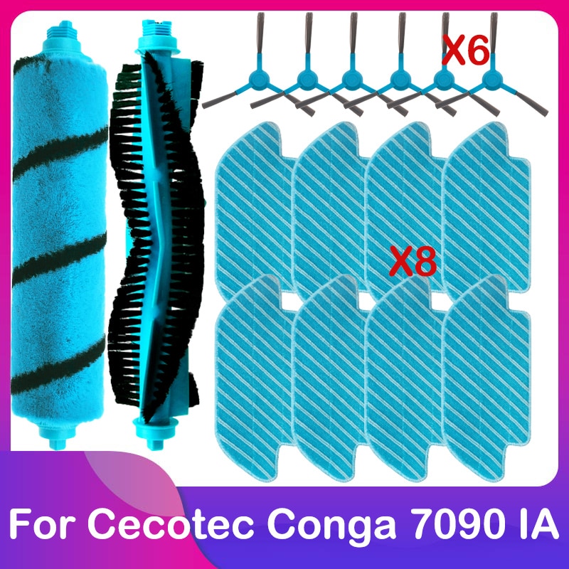 For Cecotec Conga 7090 IA Robot Vacuum Cleaner Replacement Spare Parts Accessories Main Brush Roller Side Brush Mop Cloth Rag