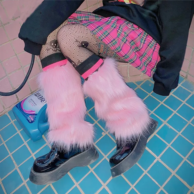 Faux Fur Leg Warmers Jk Boots Socks Women Harajuku Y2k Lolita Rave Fluffies Boot Cover Fur Winter Spice Warming Foot Sleeve