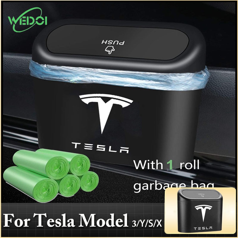 WEDOI 2021 Car Trash Can For Tesla Model 3/Y/S/X Portable Auto Garbage Box With 1 Roll Of Bags Collect