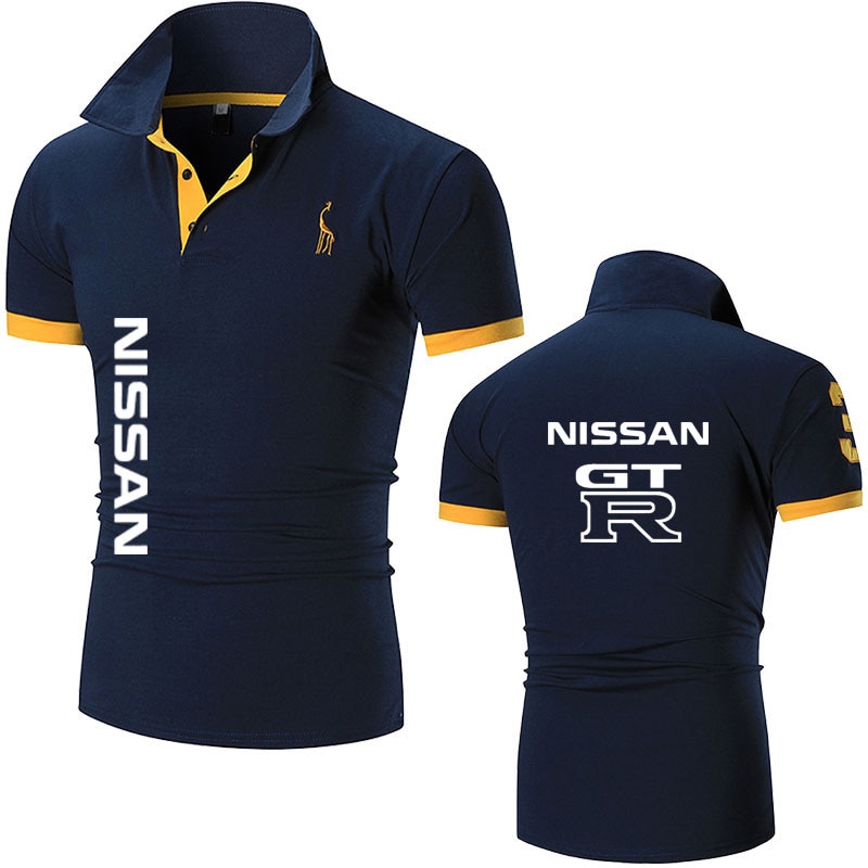 Polo Shirt Summer men Short Sleeve GTR car logo print Turn-over Collar cotton Tops Casual Breathable Solid Color Business Shirt