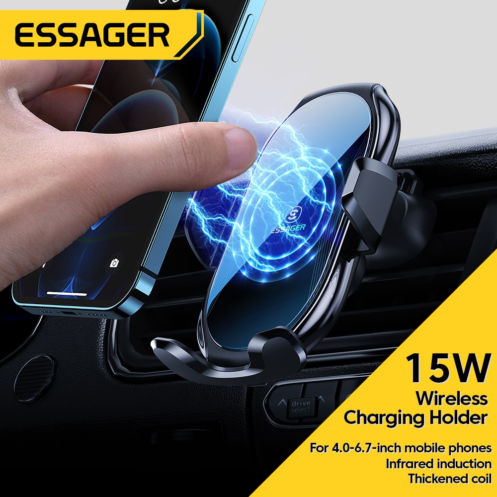 Essager 15W Wireless Fast Charging Bracket Car Magnetic Charger Phone Holder Smart Sensor Air Vent Mount For iPhone 13 Samsung