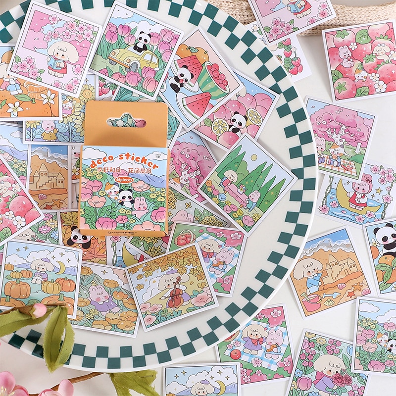 46 pcs Kawaii Cartoon Stick Labels Stickers aesthetic Scrapbooking Diary Album Stationery Sticker for Journal notebook