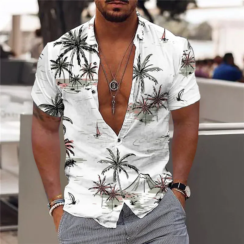 2024 Coconut Tree Shirts For Men 3d Printed Men's Hawaiian Shirt Beach 5xl Short Sleeve Fashion Tops Tee Shirt Man Blouse C