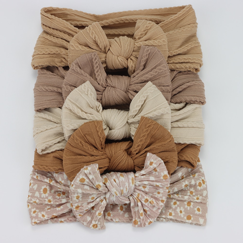 5pcs/Lot Cable Knit Bow Baby Headbands Elastic Nylon Baby Girl Headband For Children Turban Newborn Infant Kids Hair Accessories