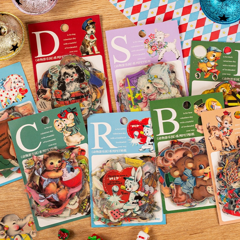 40Pcs Retro Animal Stickers Scrapbooking DIY Stick Label Diary Stationery Album Journal Sticker