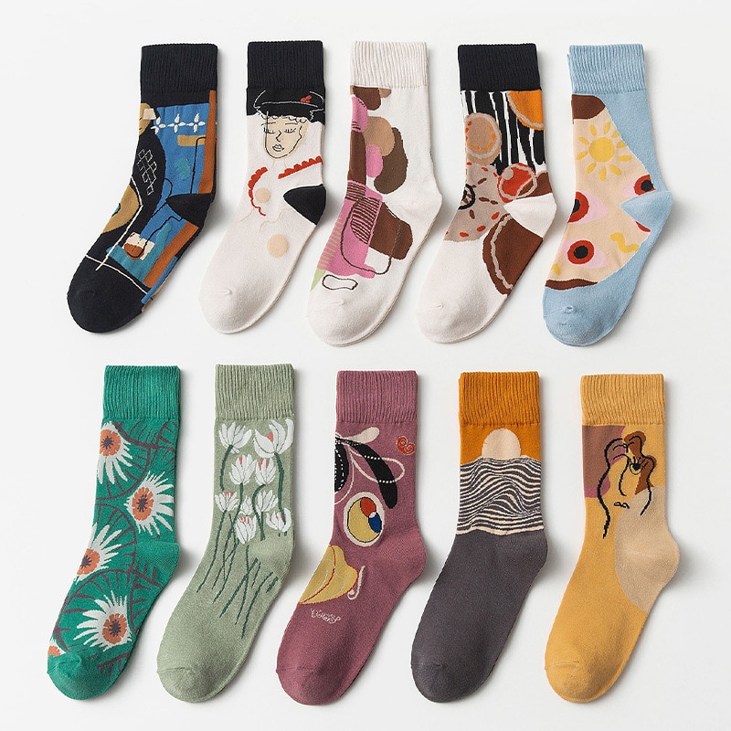 Men's Tide Socks Women's Cartoon Illustration Sports Letters Street Tide Brand Color Couple Cotton Socks