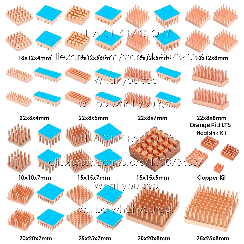 5pcs Pure Copper Heatsink Heat Sink Radiator Cooler for Raspberry / Banana Pi Electronic 3D printer CHIP IC MOS with Thermal Pad