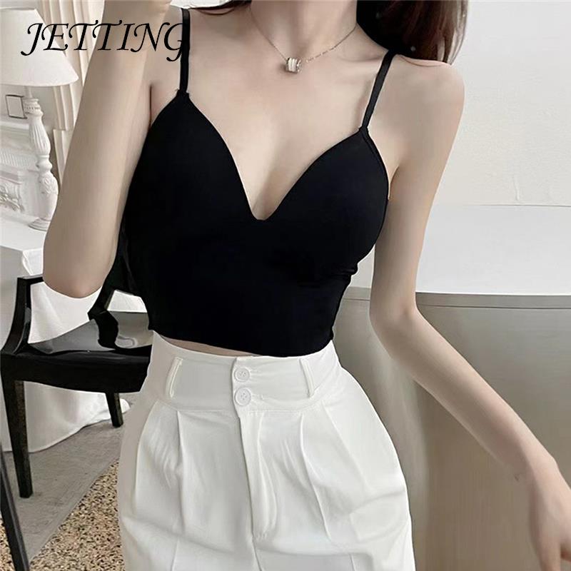 Women Summer Ice Silk Sleeveless Triangle Cup Bra Tank Tops Sexy Cropped Gather Up Suspenders Tube Top Female Breast Wrap Top