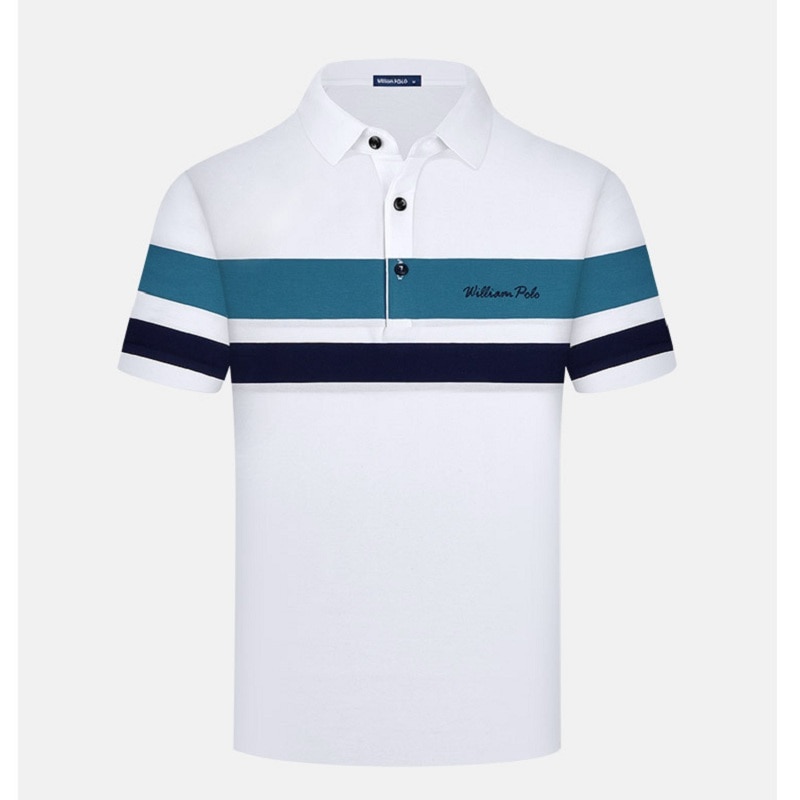 Men's Polo Shirts Tops Summer New Lapel Short-sleeved T-shirt Striped Light Business All-match High End Brand Fashion Cloth