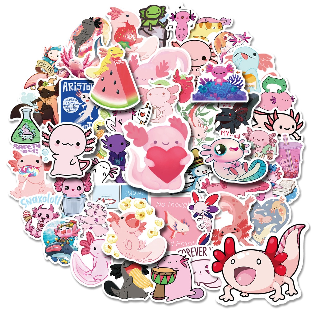 10/50Pcs Cute Anime Axolotl Waterproof Stickers Cartoon Decals Kids Toy DIY Phone Scrapbook Diary Laptop Guitar Sticker