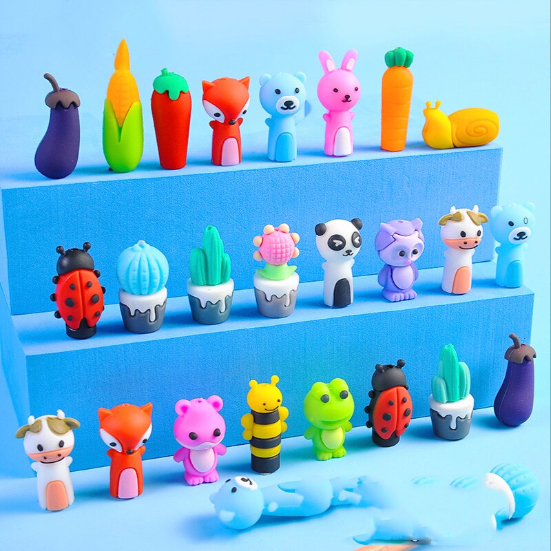 3PCS/Set Cartoon Pen Cap Sleeve Silicone Pencil Protective Pen Cap Topper Soft Rubber Decor For Kids School Student Stationary