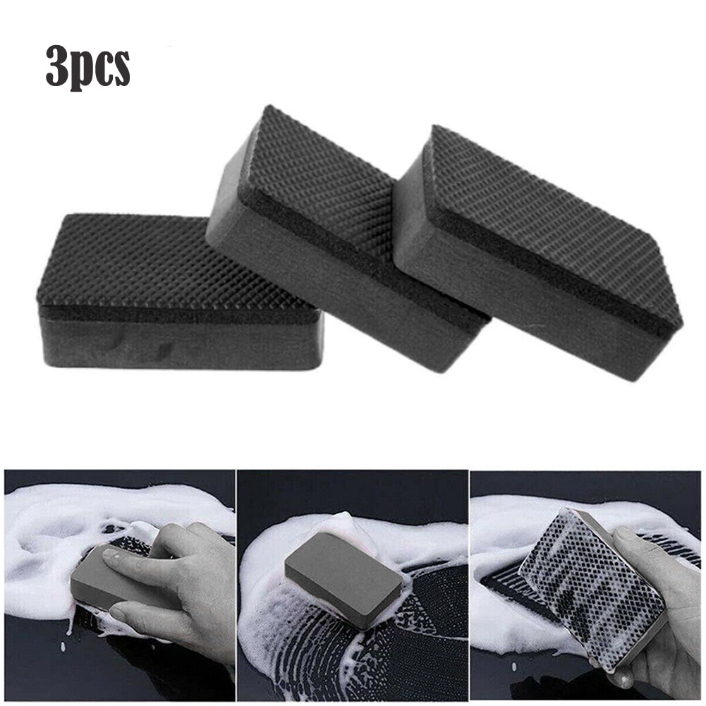 3Pc Car Clay Bar Pad Sponge Block Cleaning Eraser Wax Polish Pad Tools Black Car Sponge 9*6*2.5cm Automotive Care