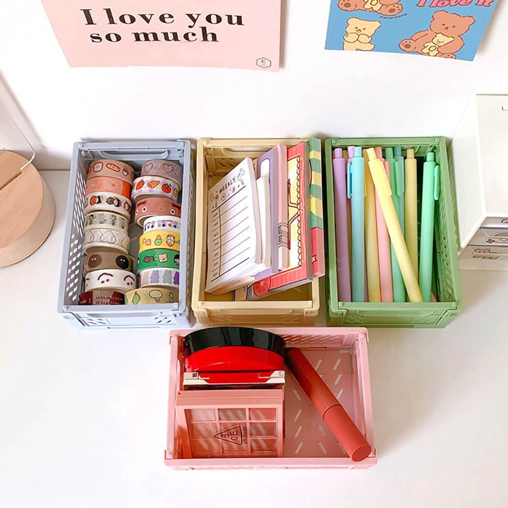Mr.paper 6 Styles 1 Pcs Cute Cream Colour Foldable Stationery Organizer Simple Student Office Desktop Storage Stationary Holder