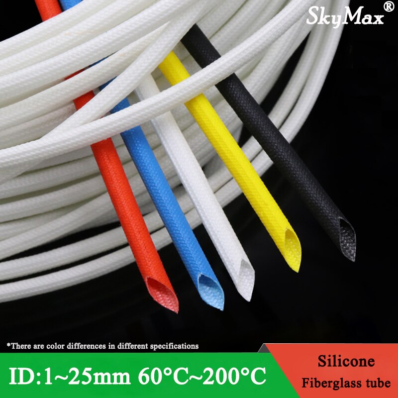 1/5/10M ID 1 ~ 25mm Silicone Fiberglass Sleeving Flame Resistant Silicone Resin Insulate Cable Protect Tubing 200 Deg.C