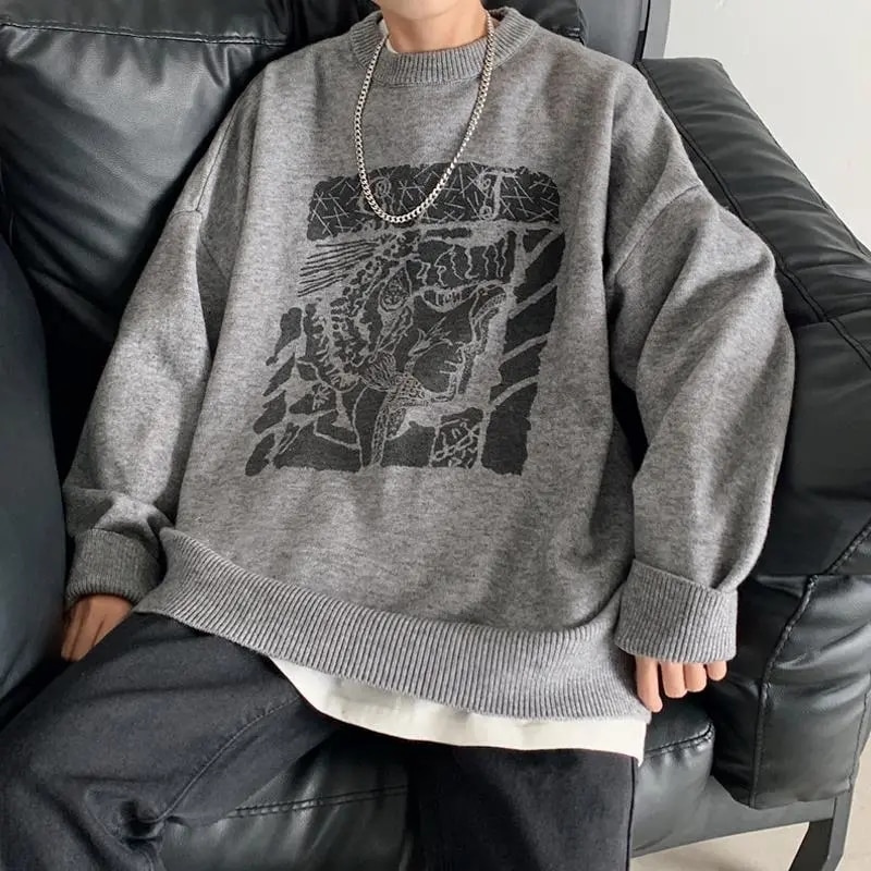 ZSIIBO winter round neck sweater men's casual Korean loose and handsome trend knitted sweater bottoming long-sleeved all-ma