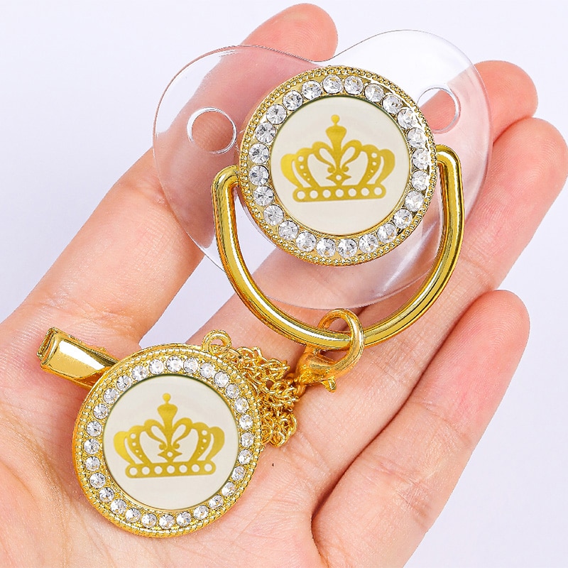 Bling Pacifier Clips Chain Baby Shower BPA Free Nipple Newborn Dummy Teether Crown Princess Pacifiers Holder Baby Accessories