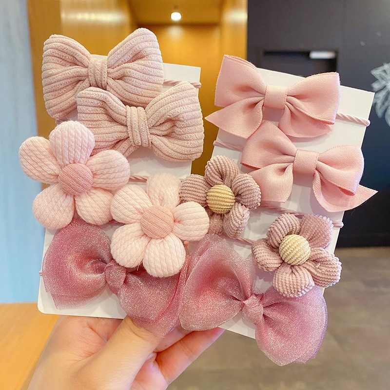 10Pcs/Lot Sweet Hair Band Girls Hair Ties Bows Elastic Rubber Band Flower Small Ball Scrunchies Baby Kids Hair Accessories