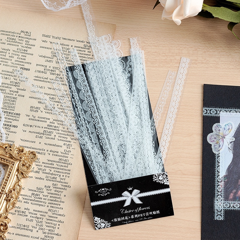 30 Pcs Vintage white lace frame Decorative hollow out Stickers Pack Material Diary Scrapbooking Tags For Planners Diary Arts