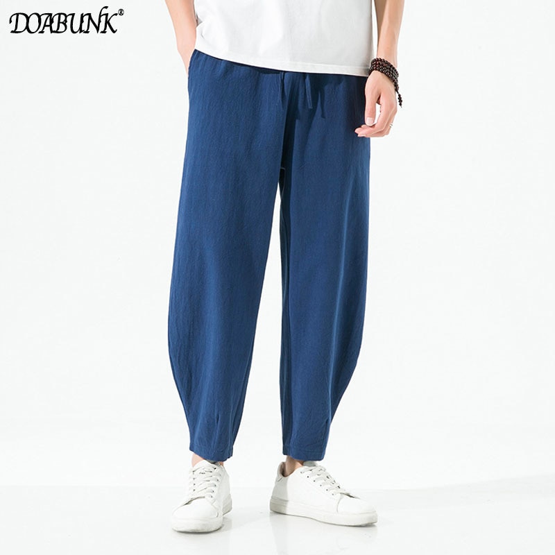 2022 New Men's Casual Linen Pants Male Breathable Solid Color Loose Cotton Pants Trousers M-5XL