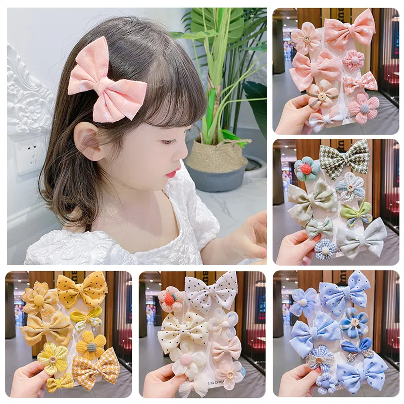8Pcs/Set Barrettes Headwear Cute Baby Hairpins Girls Sweet Hair Clips For Kids Yarn Flower Bow Hair Accessories