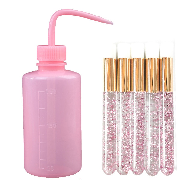 Eyelash Cleaning Washing Bottle & Brushes Eyelash Extension Tool Elbow Narrow Mouth Long Tube Eyebrow Skin Care Remover Bott